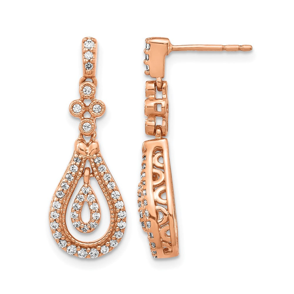 14k Rose Gold Polished Diamond Post Earrings