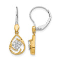 14k Two-tone Diamond Teardrop Dangle Leverback Earrings
