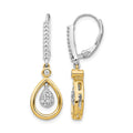 14k Two-tone Oval Cluster Diamond Leverback Earrings