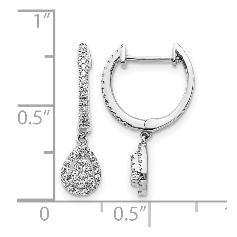 14k White Gold Diamond Teardrop Hinged Hoop Earrings