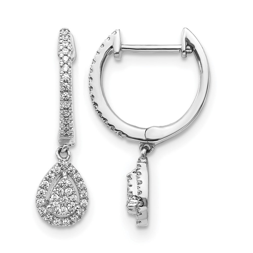 14k White Gold Diamond Teardrop Hinged Hoop Earrings