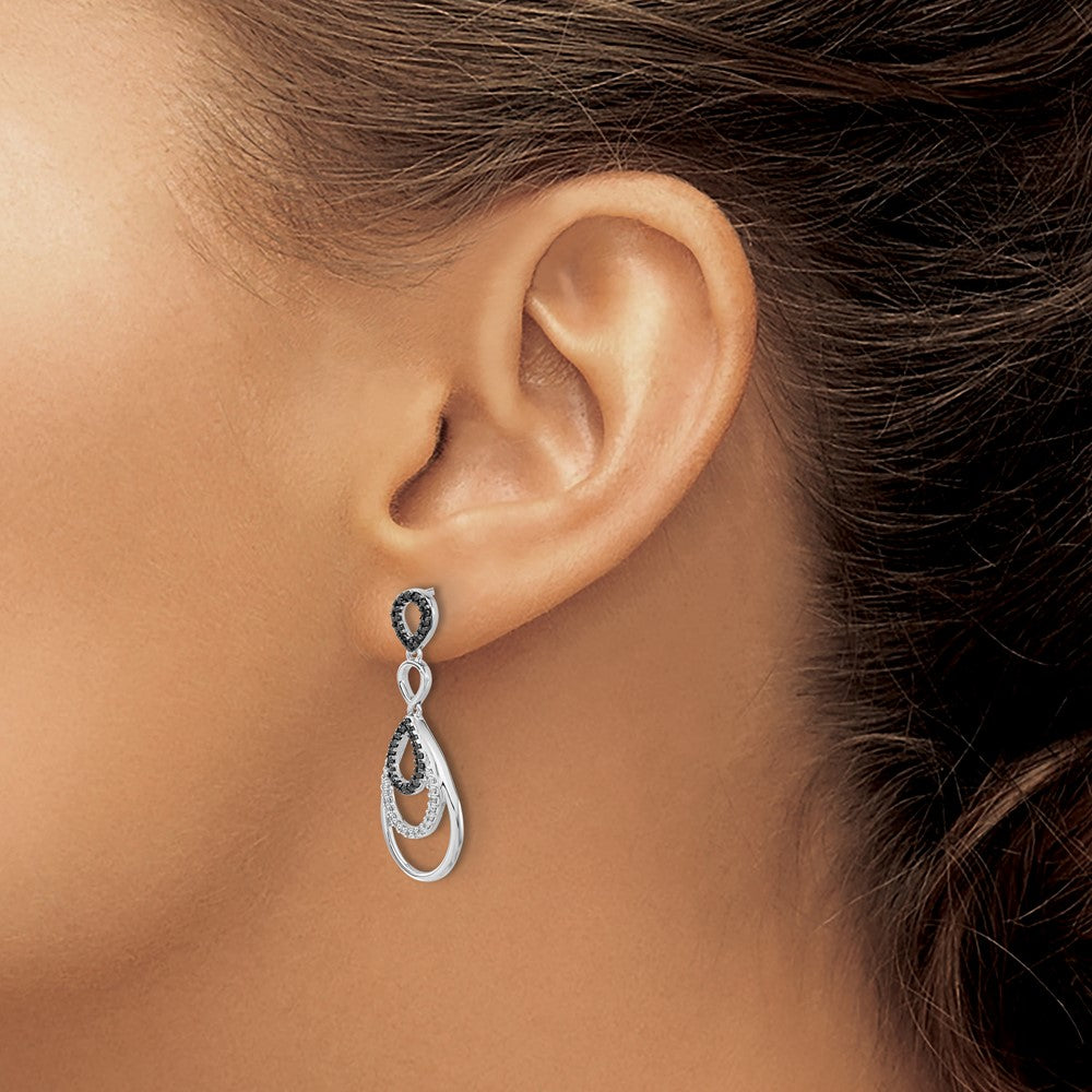 14k White Gold Black and White Diamond Post Earrings