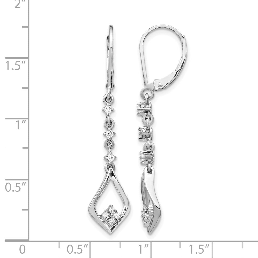14k White Gold Diamond Leverback Dangle Earrings
