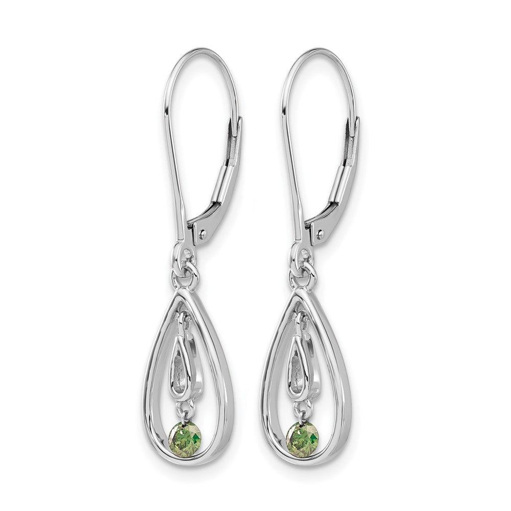 14k White Gold Green Diamond Leverback Earrings