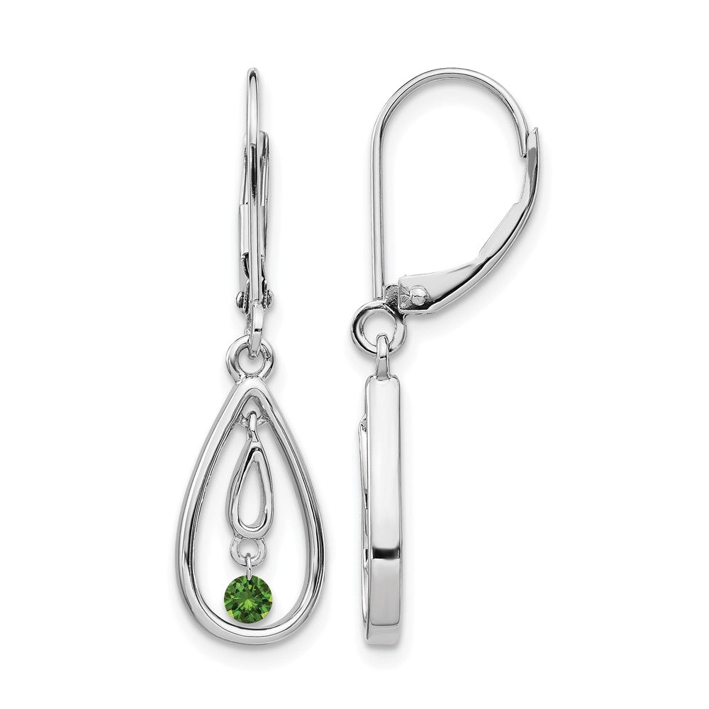 14k White Gold Green Diamond Leverback Earrings