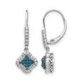 14k White Gold White and Blue Diamond Dangle Leverback Earrings