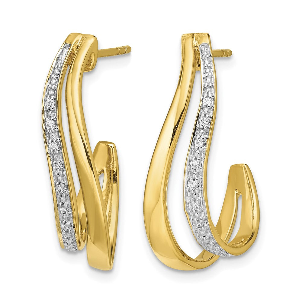 10k w/Rhodium Diamond J-Hoop Post Earrings