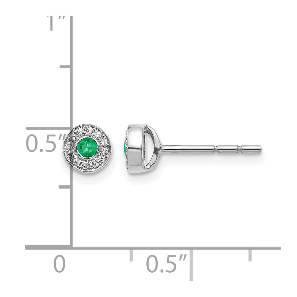 14k White Gold Diamond and Emerald Halo Post Earrings