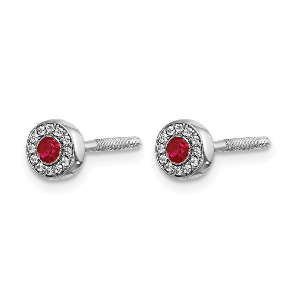 14k White Gold Diamond and Ruby Halo Post Earrings