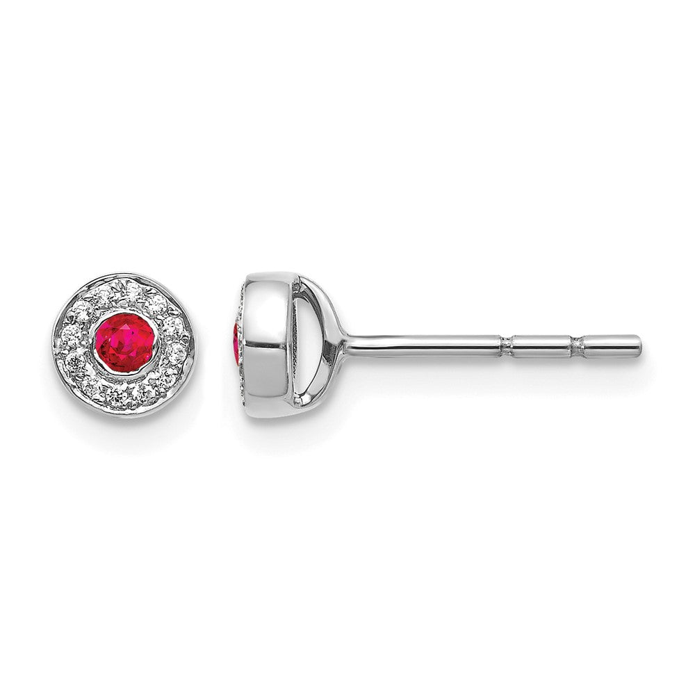 14k White Gold Diamond and Ruby Halo Post Earrings