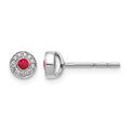 14k White Gold Diamond and Ruby Halo Post Earrings