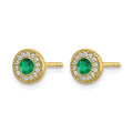 14k Gold Diamond and Emerald Halo Post Earrings