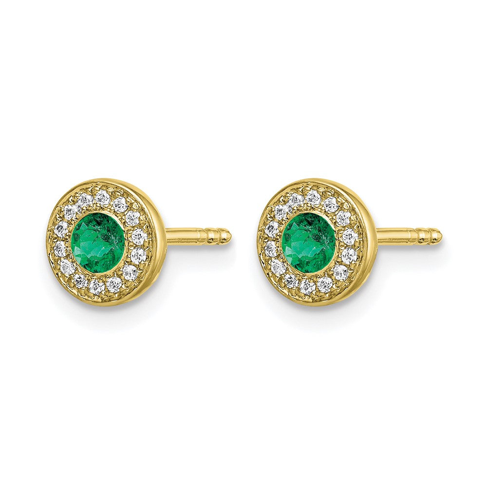 14k Gold Diamond and Emerald Halo Post Earrings