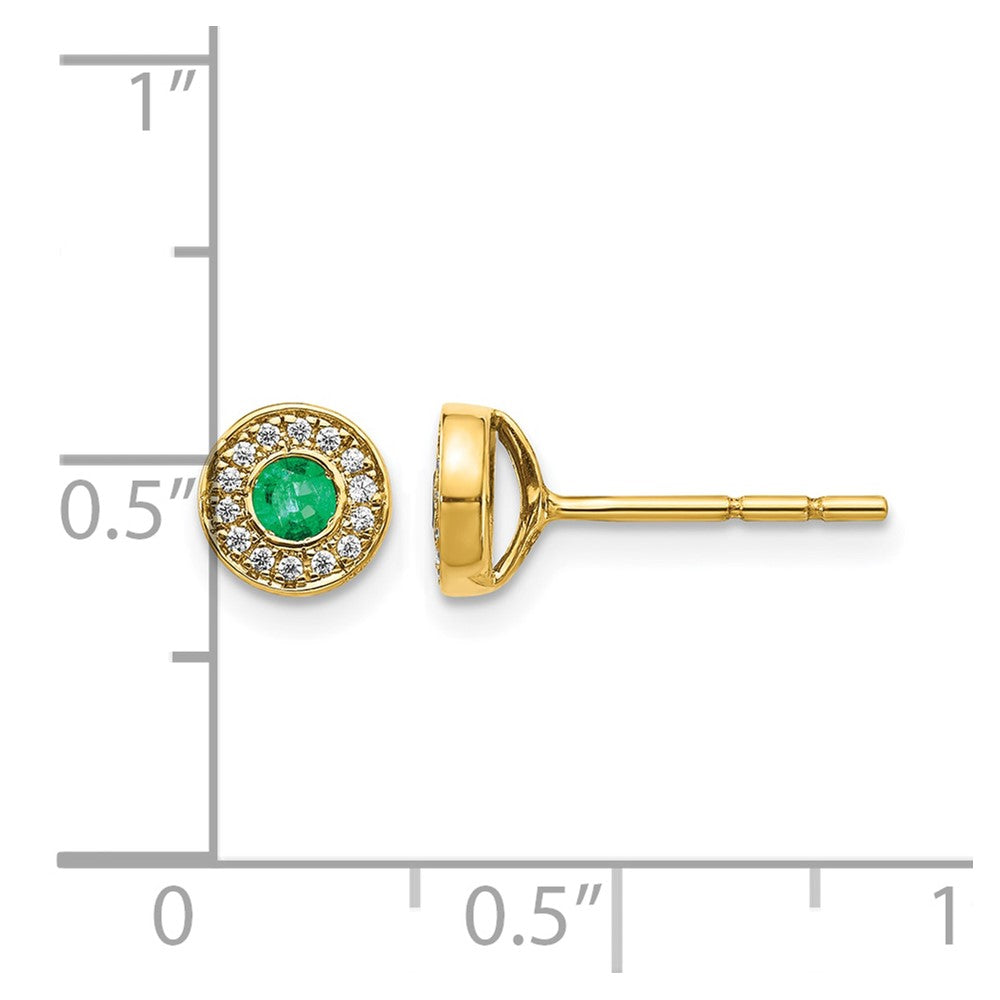14k Gold Diamond and Emerald Halo Post Earrings