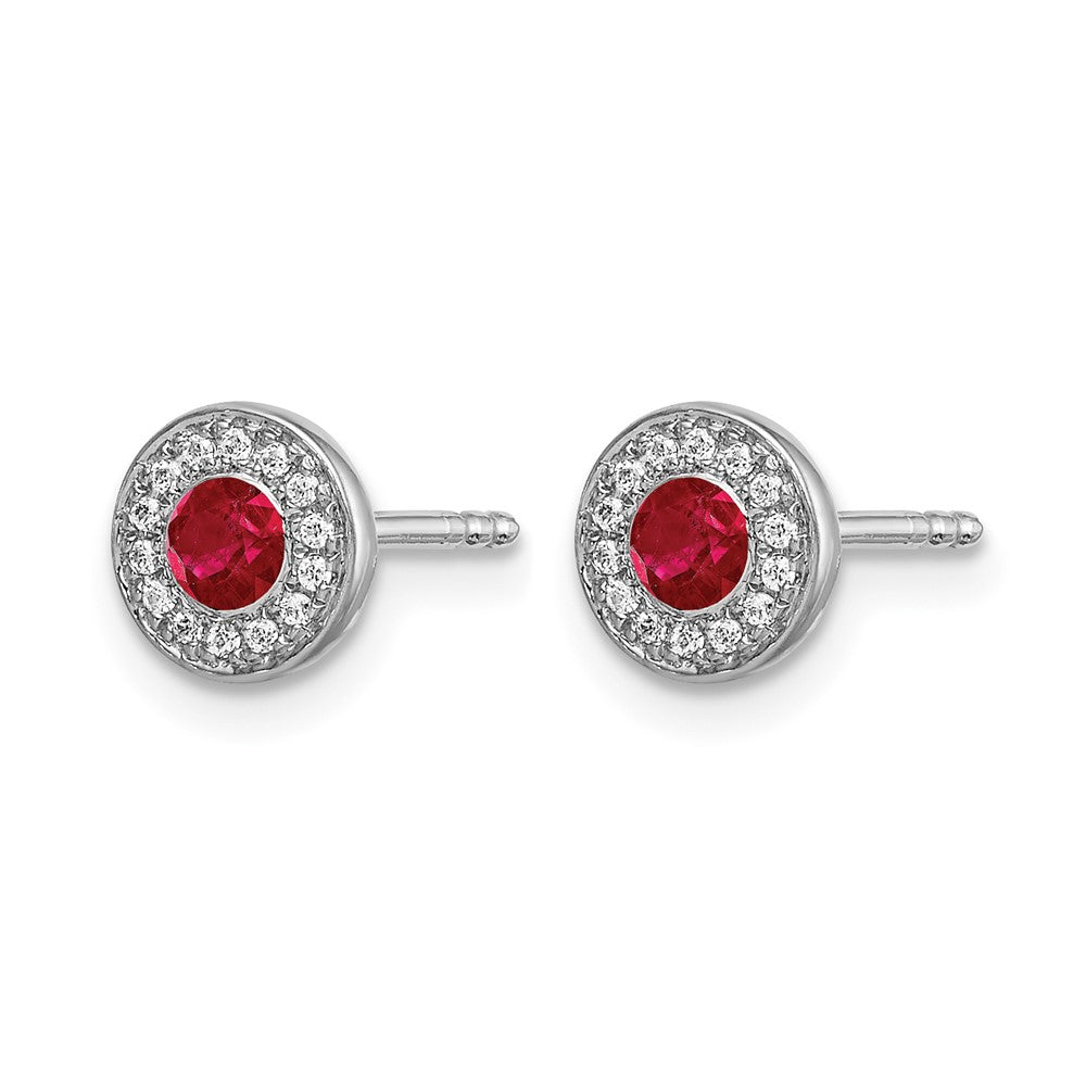 14k White Gold Diamond and Ruby Halo Post Earrings