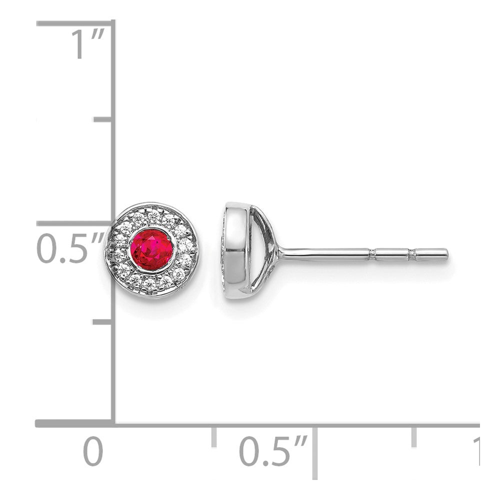 14k White Gold Diamond and Ruby Halo Post Earrings