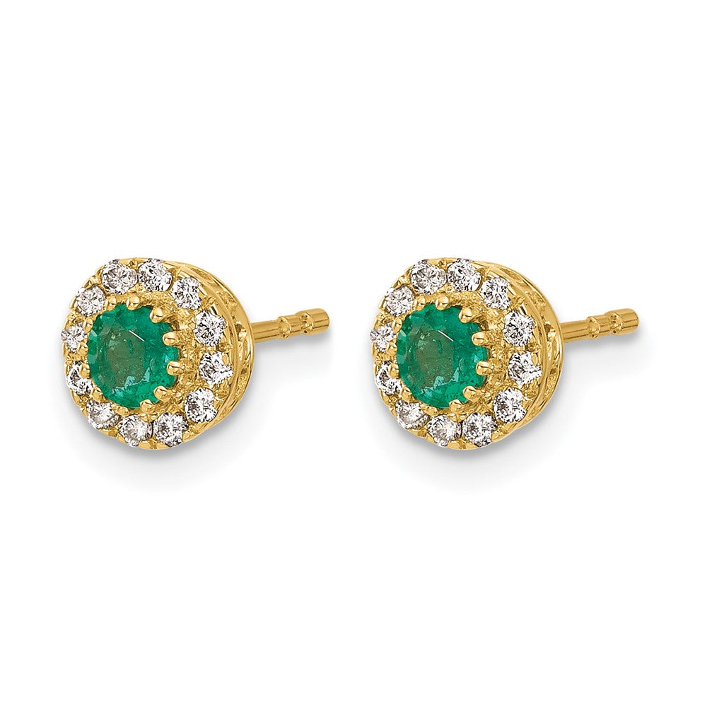 14k Gold Diamond and Emerald Halo Post Earrings