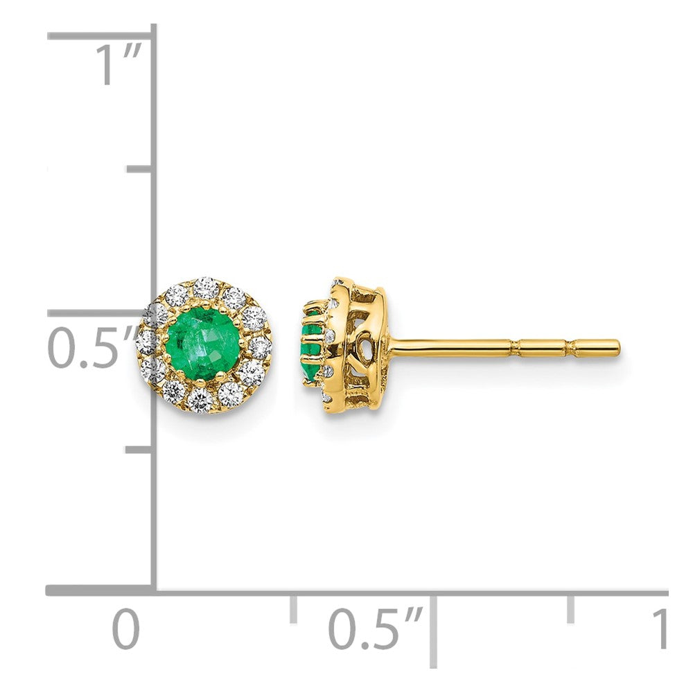 14k Gold Diamond and Emerald Halo Post Earrings