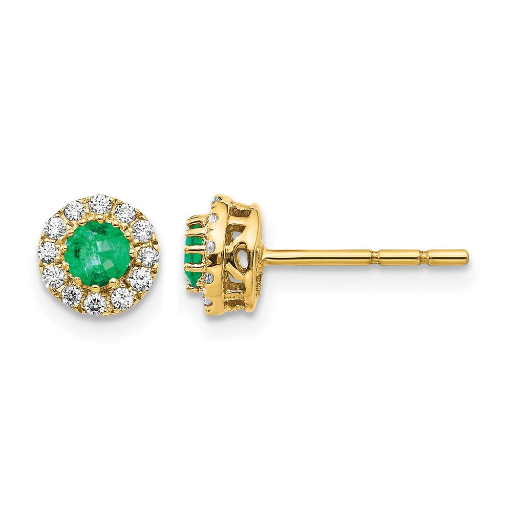 14k Gold Diamond and Emerald Halo Post Earrings
