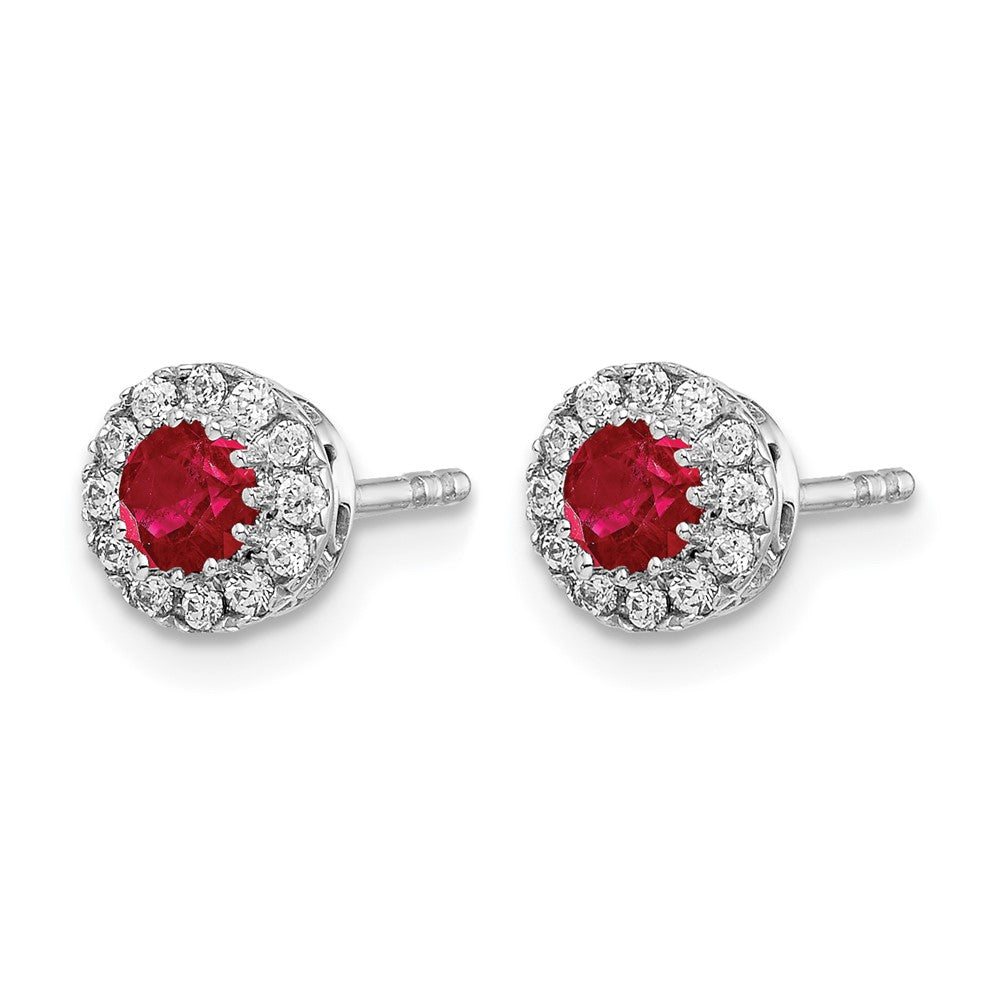 14k White Gold Diamond and Ruby Halo Post Earrings