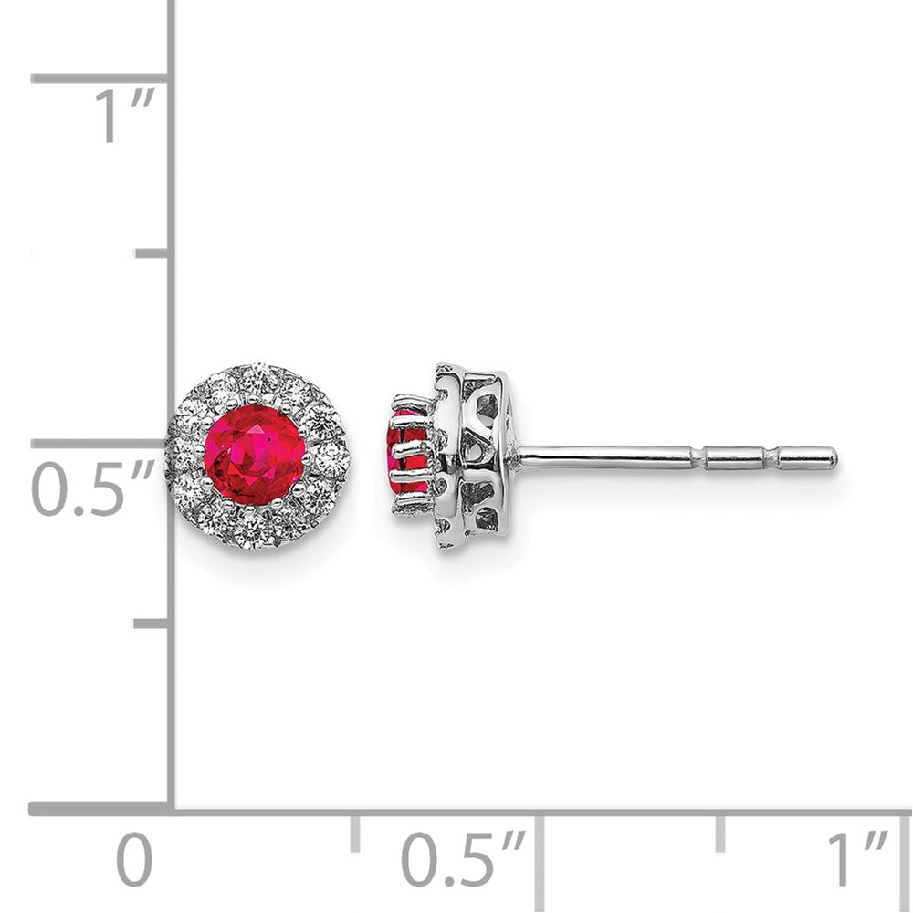 14k White Gold Diamond and Ruby Halo Post Earrings