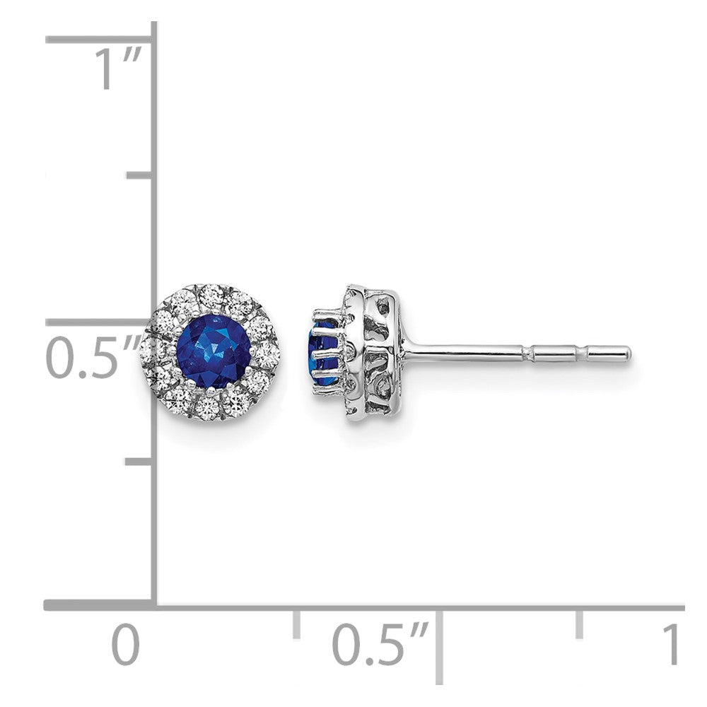 14k White Gold Diamond and Blue Sapphire Halo Post Earrings