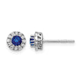 14k White Gold Diamond and Blue Sapphire Halo Post Earrings