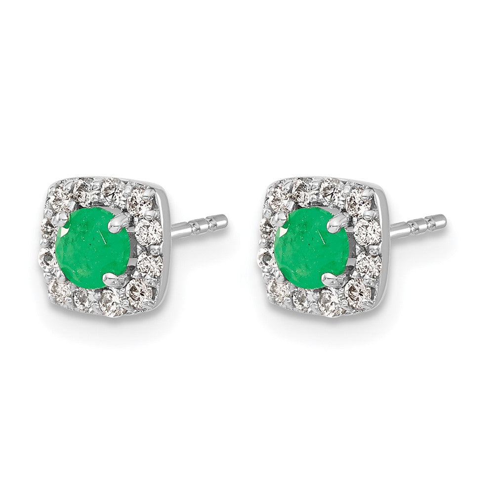 14k White Gold Diamond and Emerald Square Halo Earrings