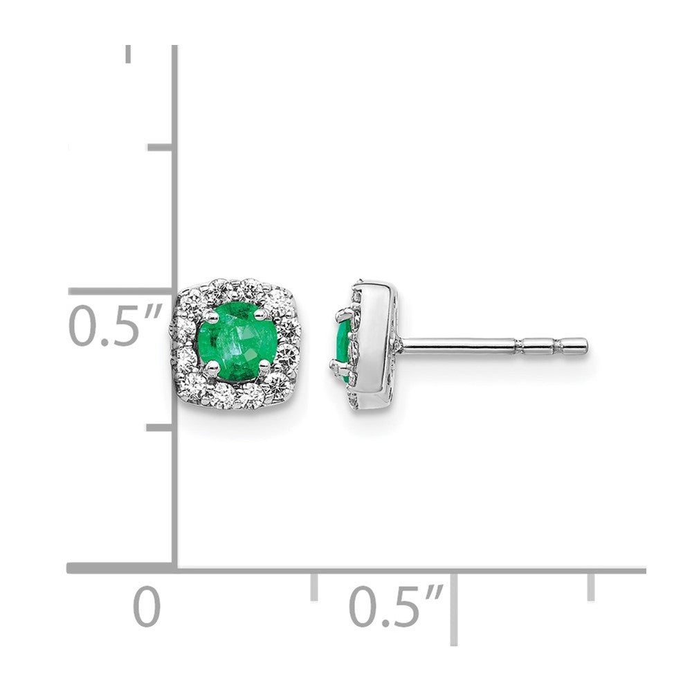 14k White Gold Diamond and Emerald Square Halo Earrings