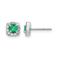 14k White Gold Diamond and Emerald Square Halo Earrings