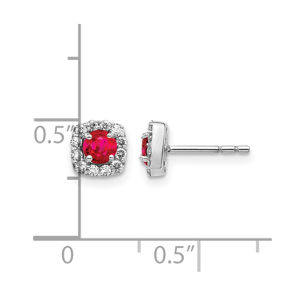 14k White Gold Diamond and Ruby Square Halo Earrings