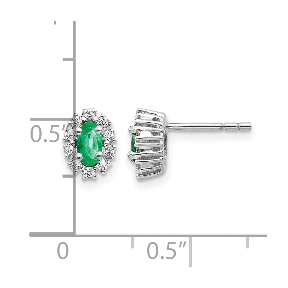 14k White Gold 1/5Ct Diamond and Emerald Oval Halo Earrings