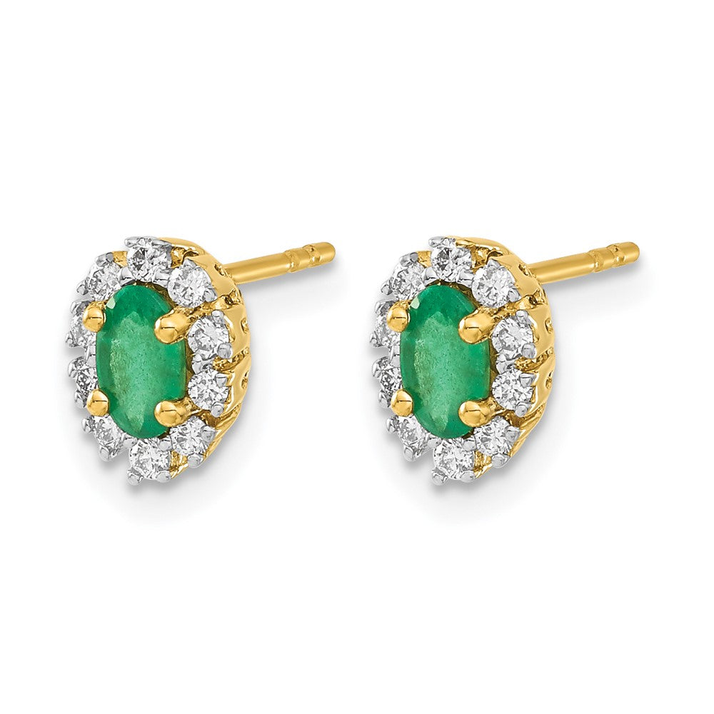 14k 1/5Ct Diamond and Emerald Oval Halo Earrings