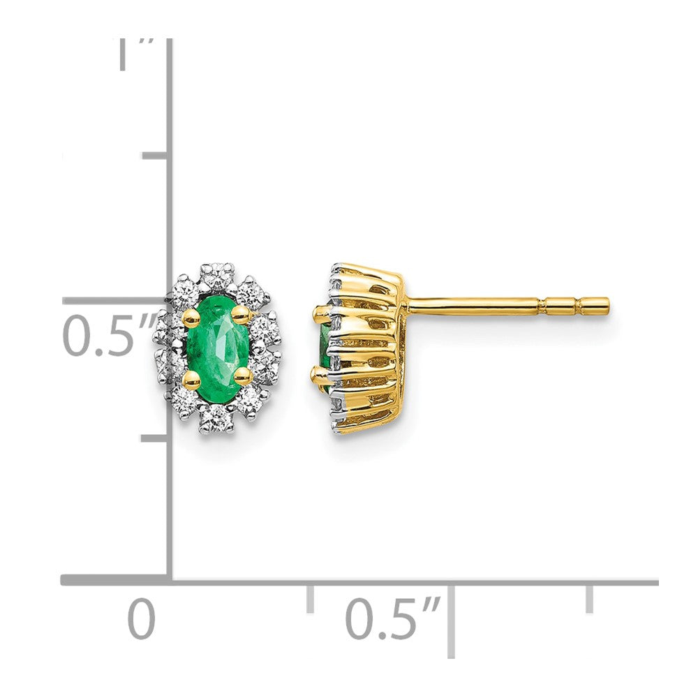 14k 1/5Ct Diamond and Emerald Oval Halo Earrings