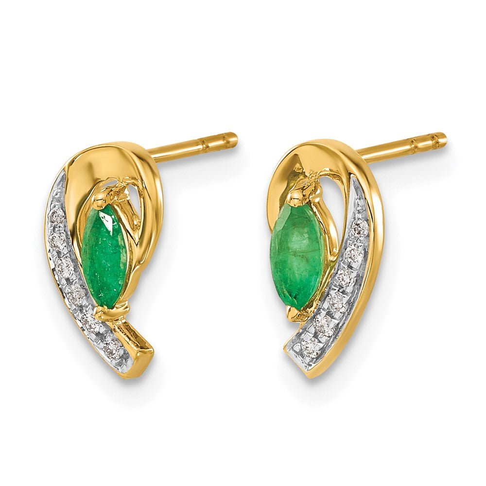 14k 1/20Ct Diamond and Emerald Earrings