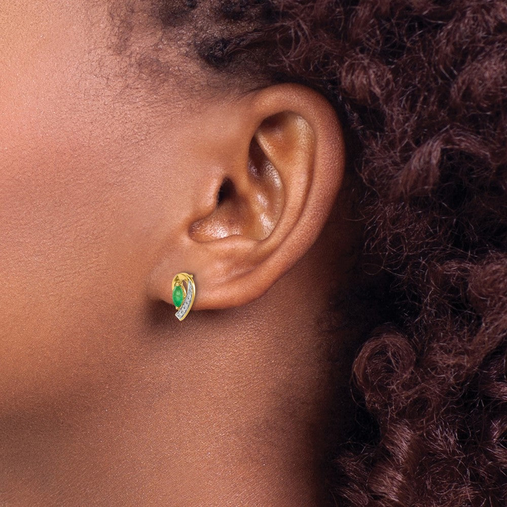 14k 1/20Ct Diamond and Emerald Earrings
