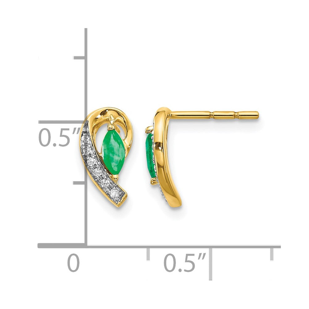 14k 1/20Ct Diamond and Emerald Earrings