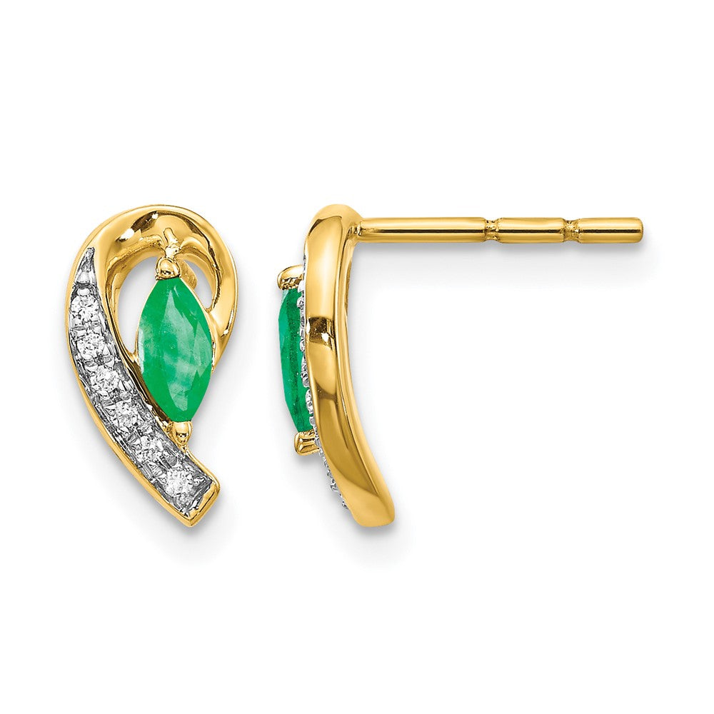 14k 1/20Ct Diamond and Emerald Earrings