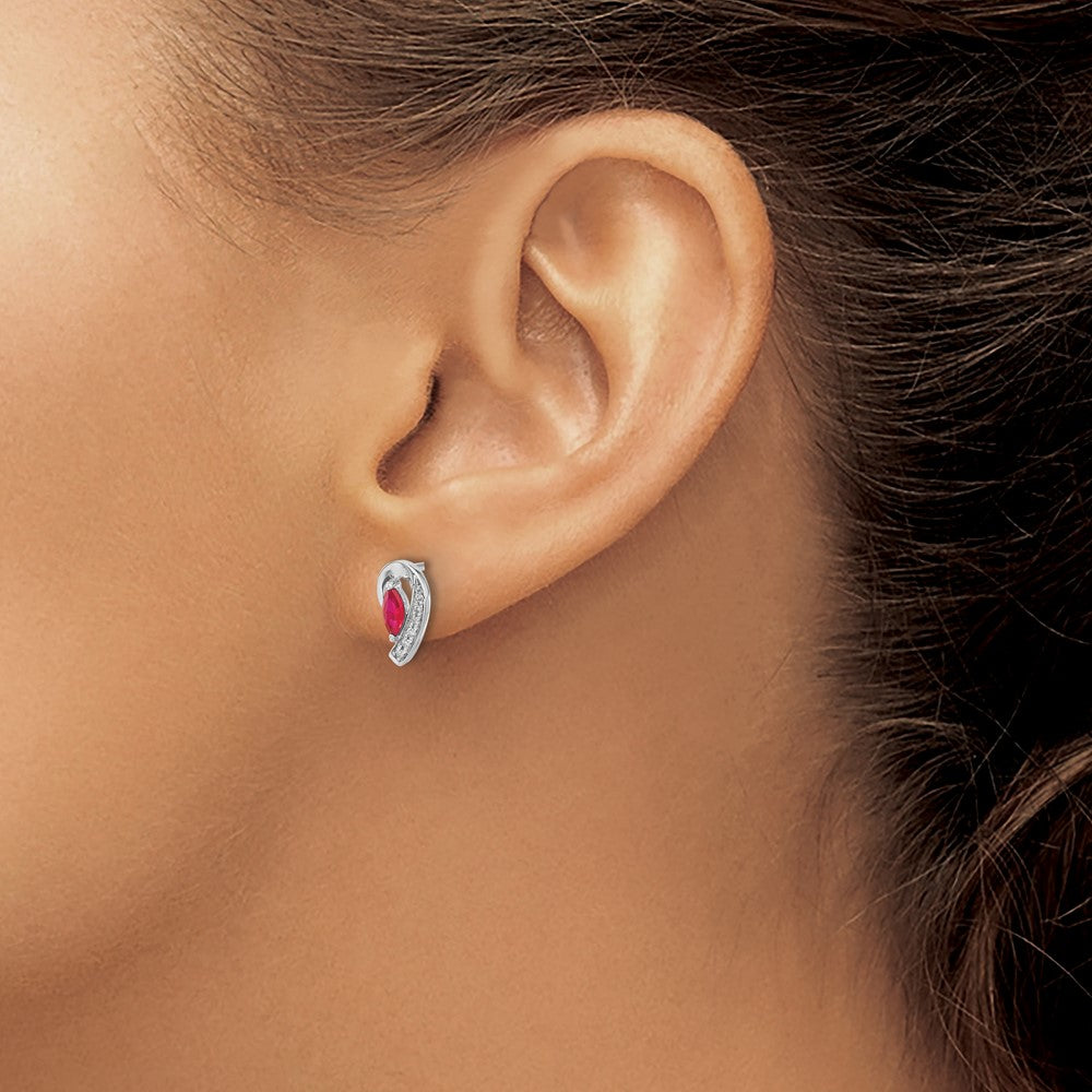 14k White Gold Diamond and Ruby Earrings