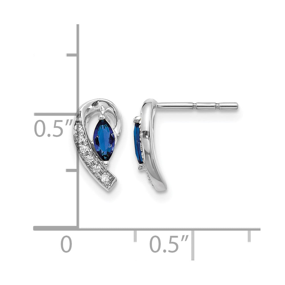 10k White Gold Diamond Sapphire Post Earrings