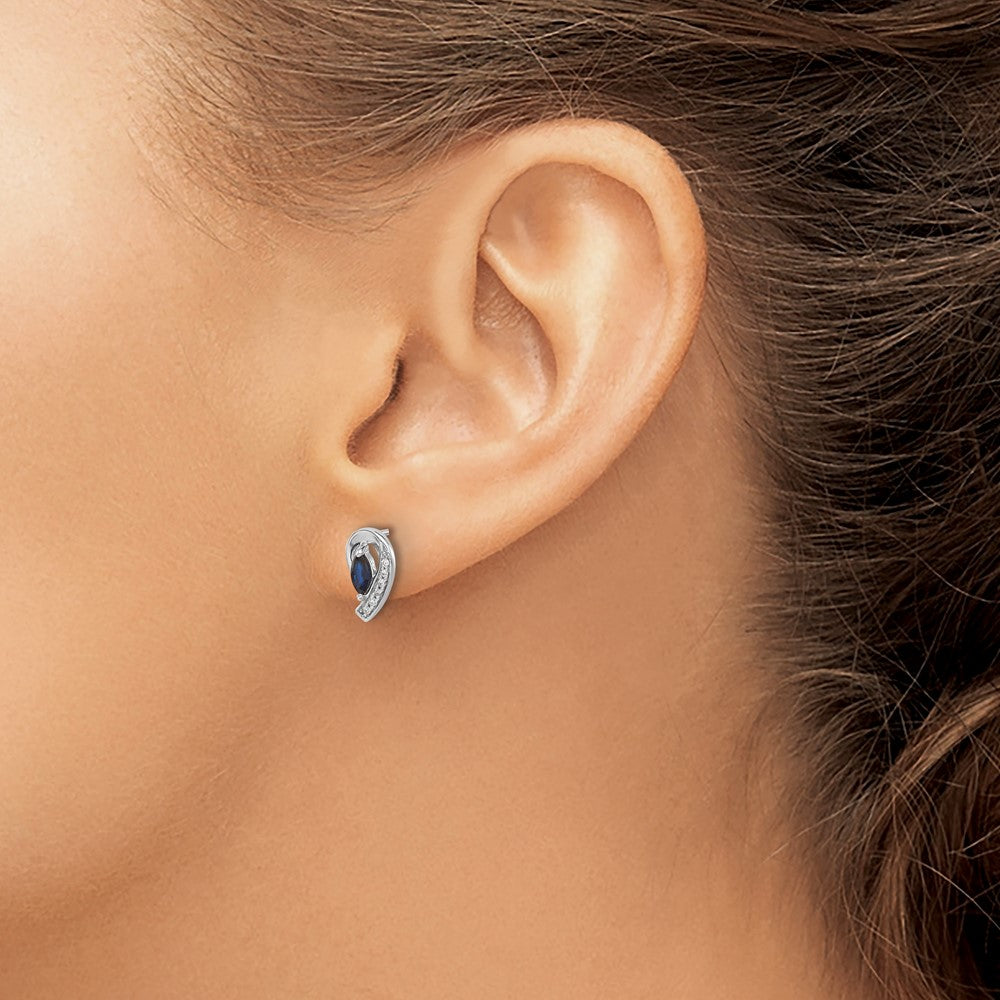 14k White Gold Diamond Sapphire Post Earrings