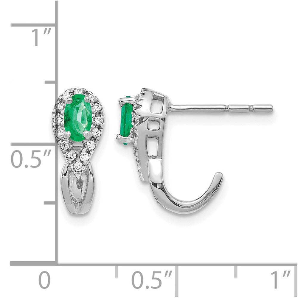 14k White Gold 1/8Ct Diamond and Emerald Earrings