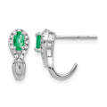 14k White Gold 1/8Ct Diamond and Emerald Earrings