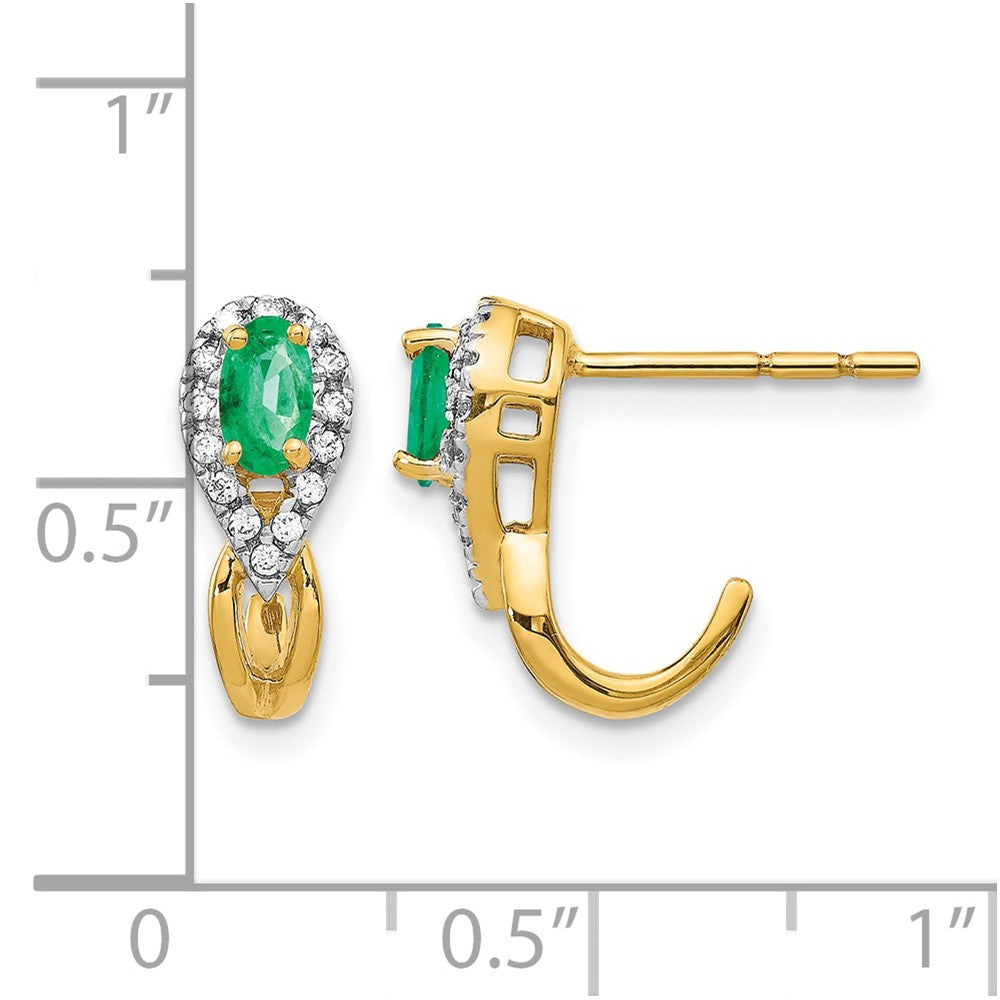 14k 1/8Ct Diamond and Emerald Earrings