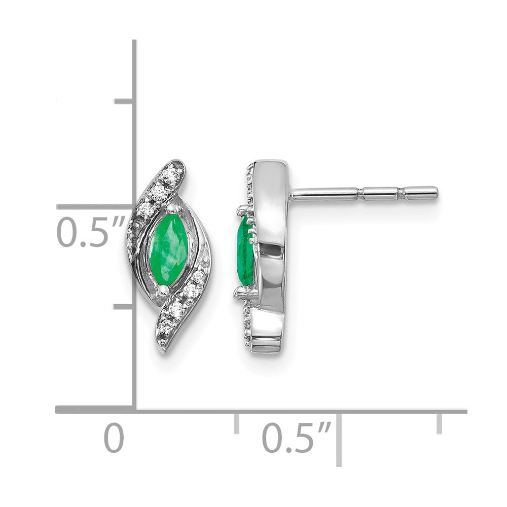 14k White Gold 1/15Ct Diamond and Emerald Earrings