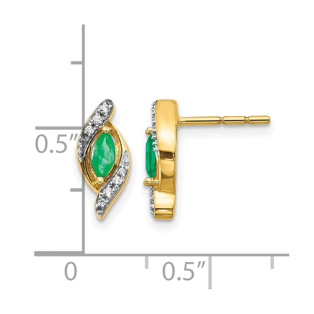 14k 1/15Ct Diamond and Emerald Earrings