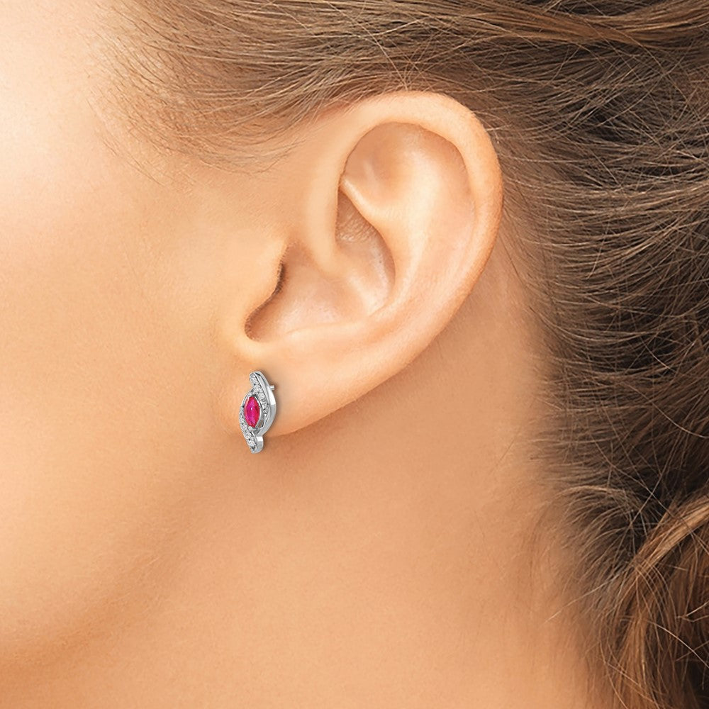 14k White Gold Diamond and Ruby Earrings