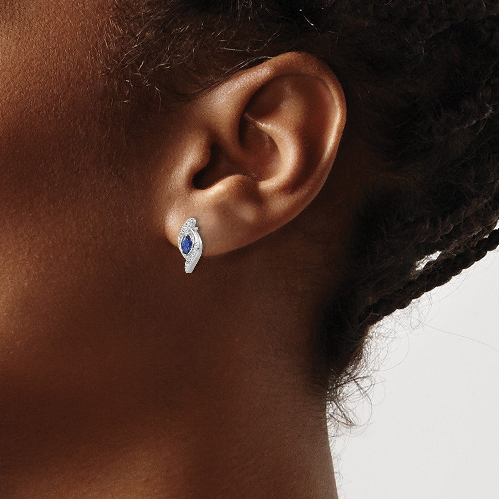 14k White Gold Diamond and Sapphire Post Earrings
