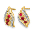 14k Gold w/ Siam Ruby and Diamond Polished Post Earrings