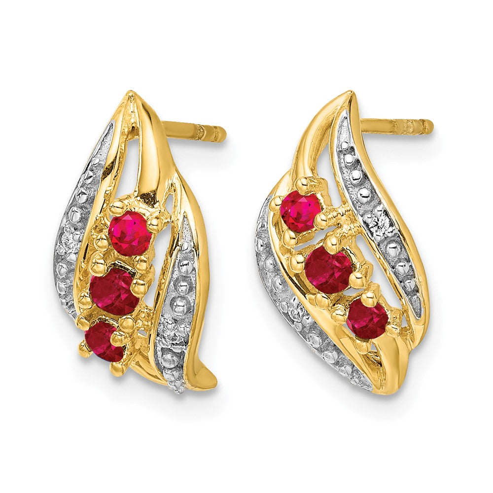 14k Gold w/ Siam Ruby and Diamond Polished Post Earrings